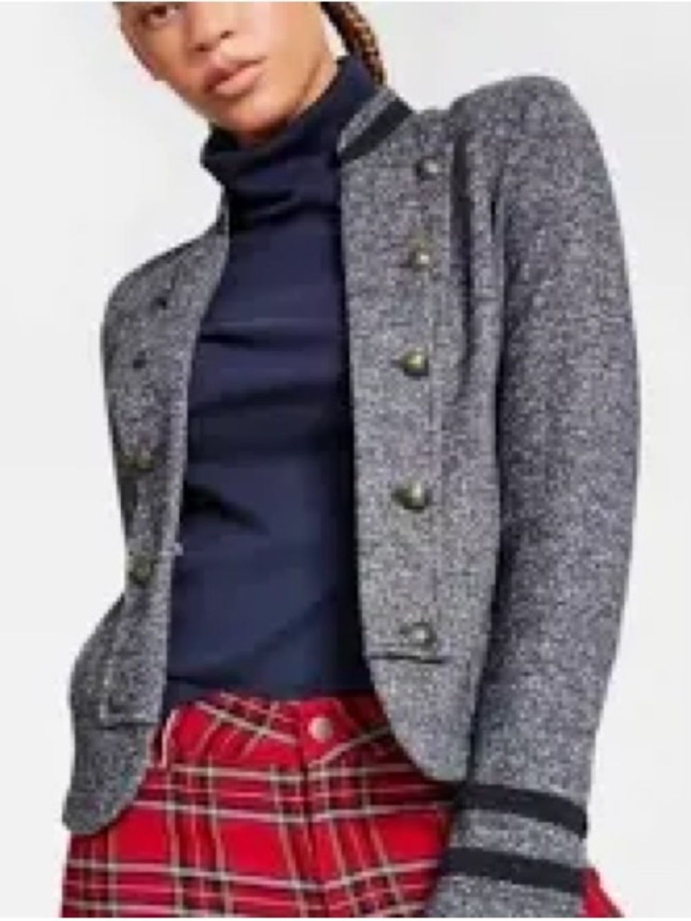 Tommy Hilfiger Gray Tweed Military-Style Women's Blazer